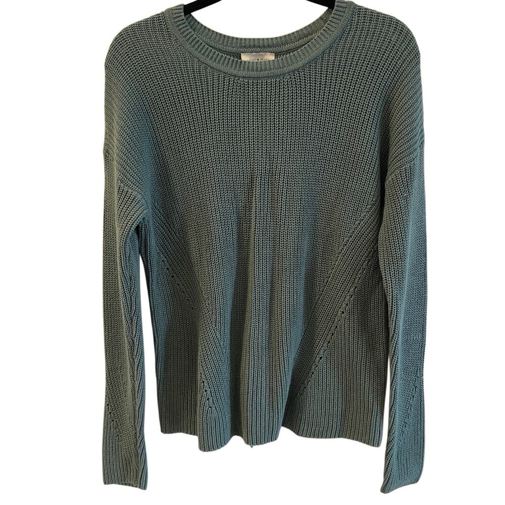 Lucky Brand Boho Women Sage Green Solid Knit Lace-Up Back Sweater 100% Cotton S
